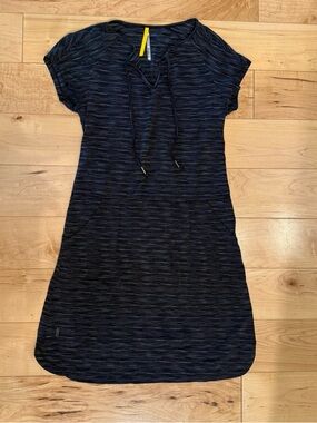 Casual Short Sleeve Black Stripe Dress with Pockets